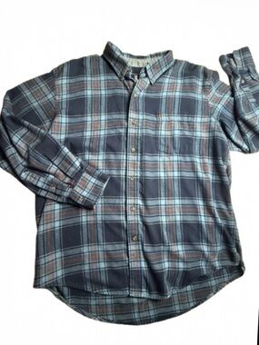 Izod Blue Orange Plaid Flannel Shirt Men’s EUC XL 😍